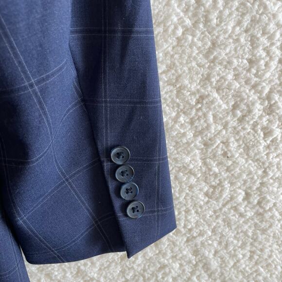 Original Penguin Men’s 40R Blue Windowpane Blazer Coat Wool Jacket Lapel Pin - Picture 4 of 8
